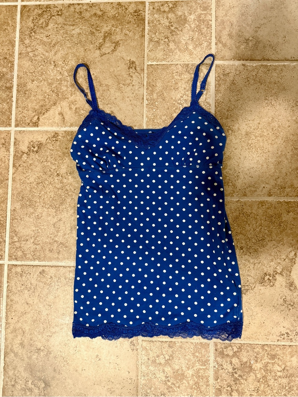 Blue Polka Dot Lace-Trim Camisole Top
